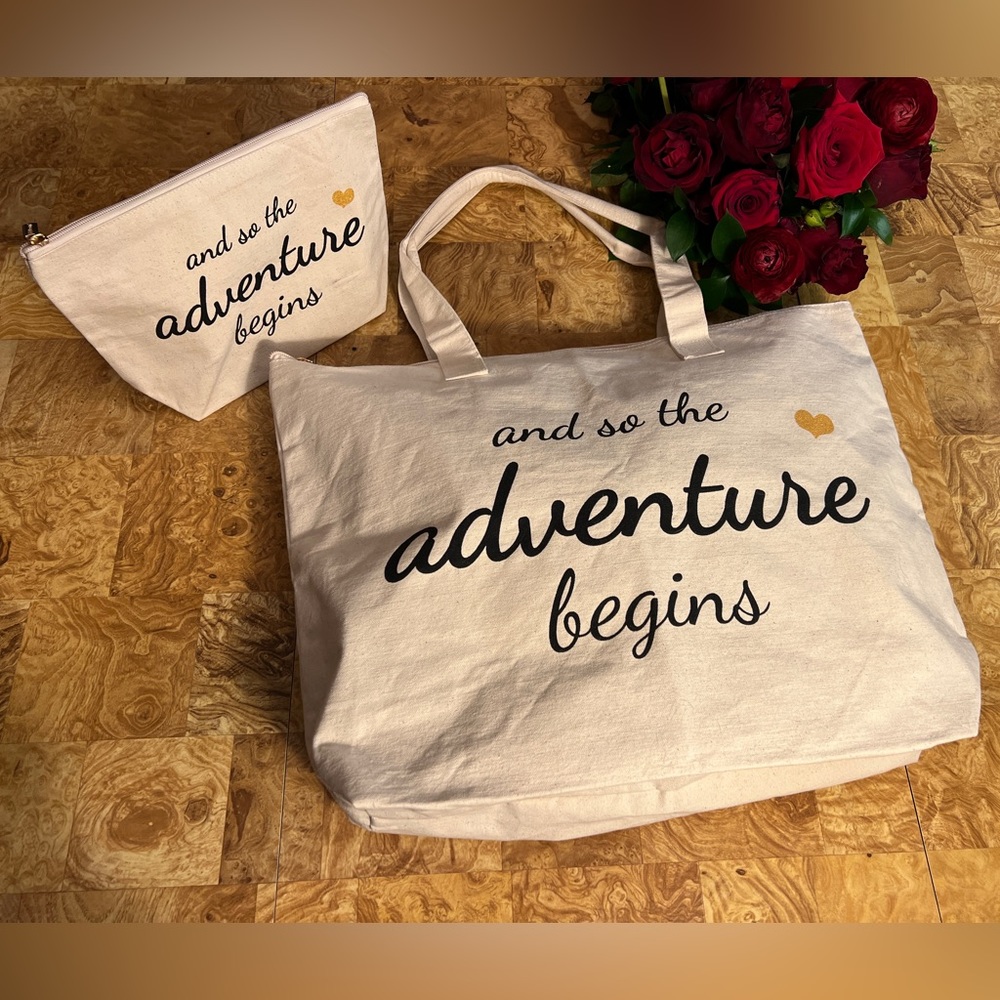 “and so the adventure begins” Tote and Clutch